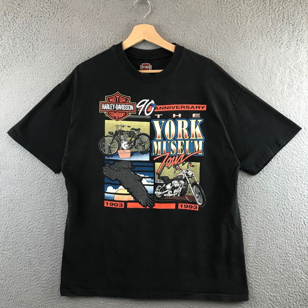 Vintage Harley Davidson 90th Anniversary York Museum Tour T Shirt Black XL‎ 1993